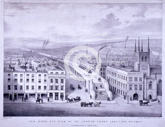 Birdseye view of Grand Junction Railway, London, c1835. Artist: Joseph Bouvier