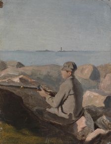 Birdwatcher on the beach, exercise, 1882. Creator: Aukusti Uotila