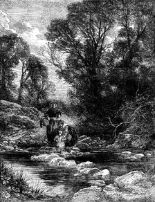 Birkett Foster's "Pictures of English Landscape": the Stepping-stones, 1862. Creator: Dalziel Brothers