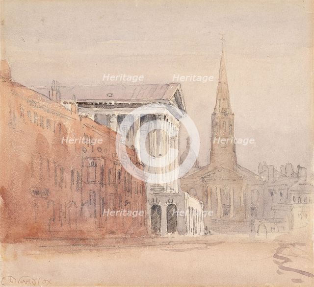 Birmingham Town Hall and Christ Church, c1840s. Creator: David Cox the Elder.
