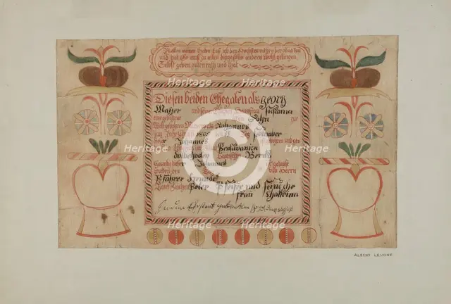 Birth Certificate (taufschein), c. 1940. Creator: Albert J. Levone.