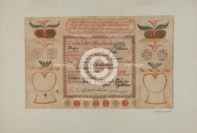 Birth Certificate (taufschein), c. 1940. Creator: Albert J. Levone.