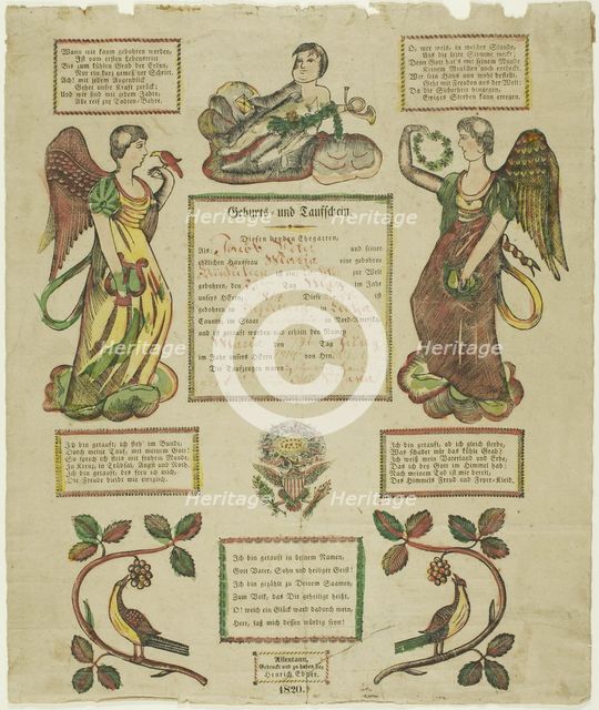 Birth and Baptism Certificate, 1814. Creator: Heinrich Ebner.