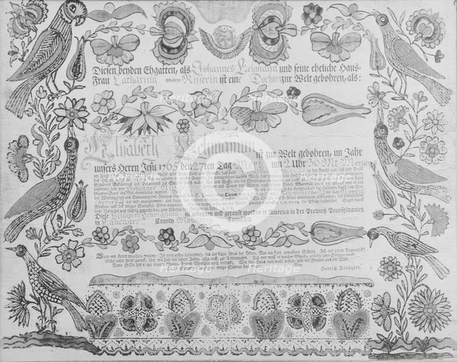Birth and Baptismal Certificate, 1784. Creator: Attributed to Henrich Dulhauer.