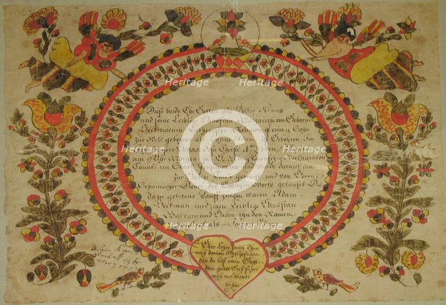 Birth and Baptismal Certificate, 1784. Creator: Unknown.
