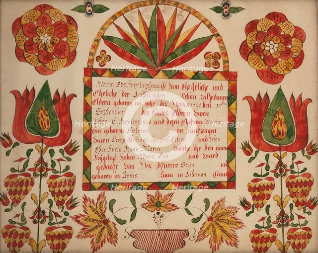Birth and Baptismal Certificate, 1822. Creator: Unknown.