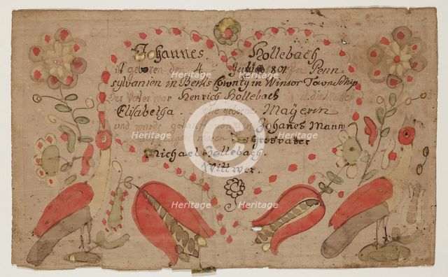 Birth and Baptismal Certificate of Johannes Hollebach, 1801. Creator: Unknown.