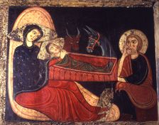 Birth, detail of the Avià Front, from the Church of Saint Mary of Avià in Berguedà. Painting on w…
