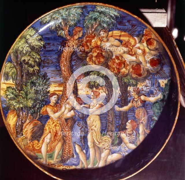 Birth of Adonis, Ovid: Metamorpheses X, Italian Earthenware Dish, 1541. Artist: Francesco Durantino.