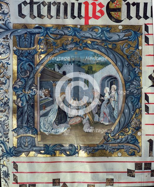 Birth of Jesus, Choirbook No. 5, miniature of the H capital letter of sheet 88v.