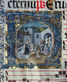 Birth of Jesus, Choirbook No. 5, miniature of the H capital letter of sheet 88v