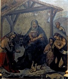 Birth of Jesus detail of a table of the Roser altarpiece in the church of Sant Joan, in Olesa…