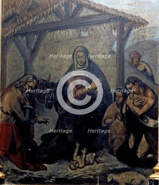  'Birth of Jesus', detail of a table of the Roser altarpiece in the church of Sant Joan, in Olesa…