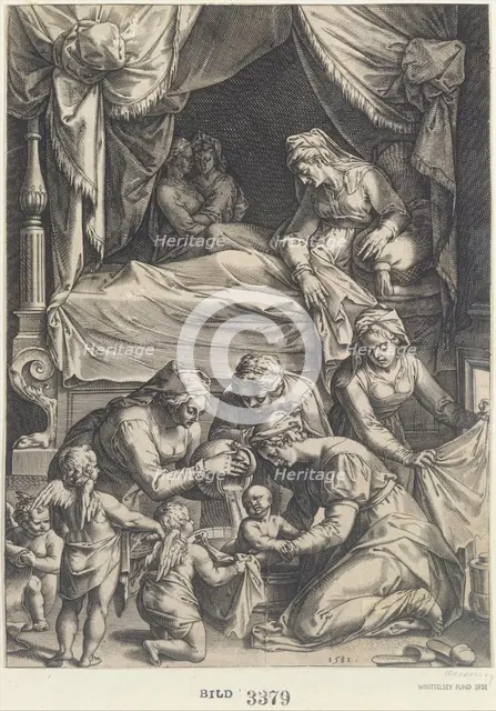 Birth of the Virgin (copy), 1581. Creator: Julius Goltzius.