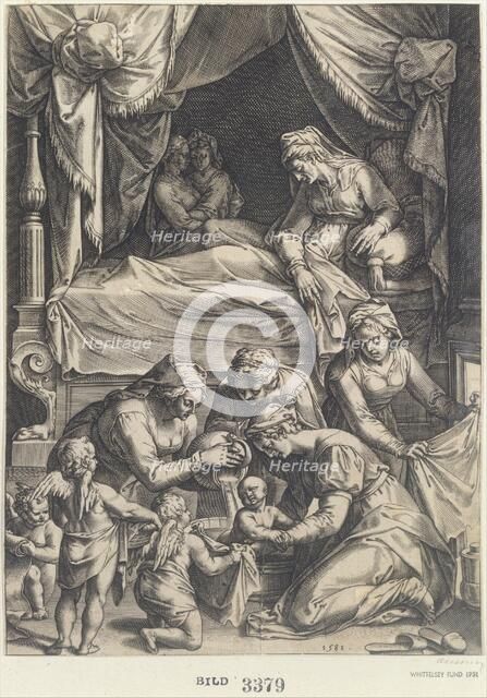 Birth of the Virgin (copy), 1581. Creator: Julius Goltzius.