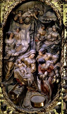 Birth of the Virgin Mary, detail of the altarpiece in the church of Santa María de Arenys de Mar