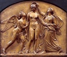 Birth of Venus; received by Celestial Love, and crowned by Persuasion, c1840. Creator: John Gibson