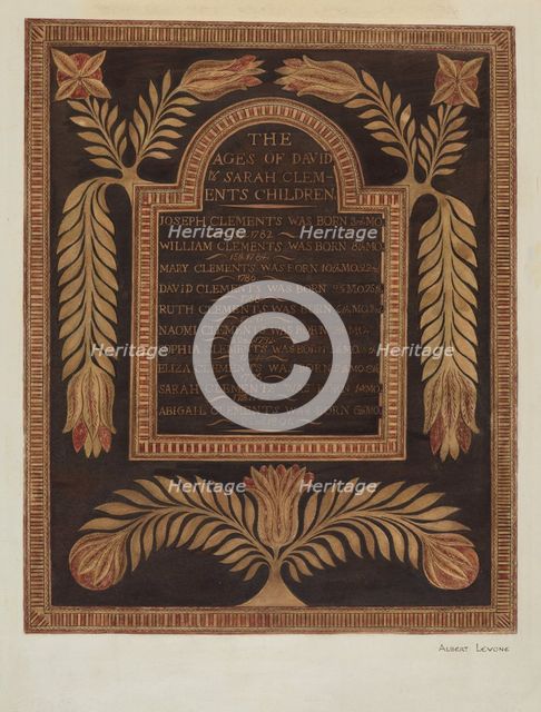 Birth Record, c. 1939. Creator: Albert J. Levone.