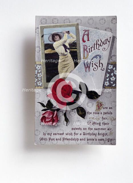 Birthday card with a golfing theme, c1910. Artist: Unknown