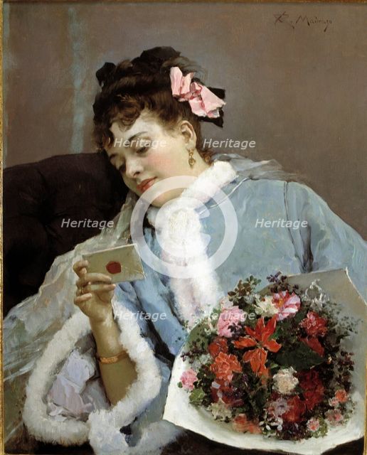 Birthday Card' Oil by Raimundo de Madrazo, 1890.