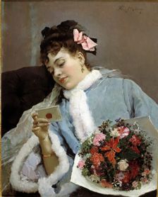 Birthday Card Oil by Raimundo de Madrazo, 1890