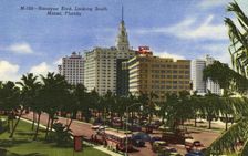 Biscayne Boulevard, looking south, Miami, Florida, USA, 1954