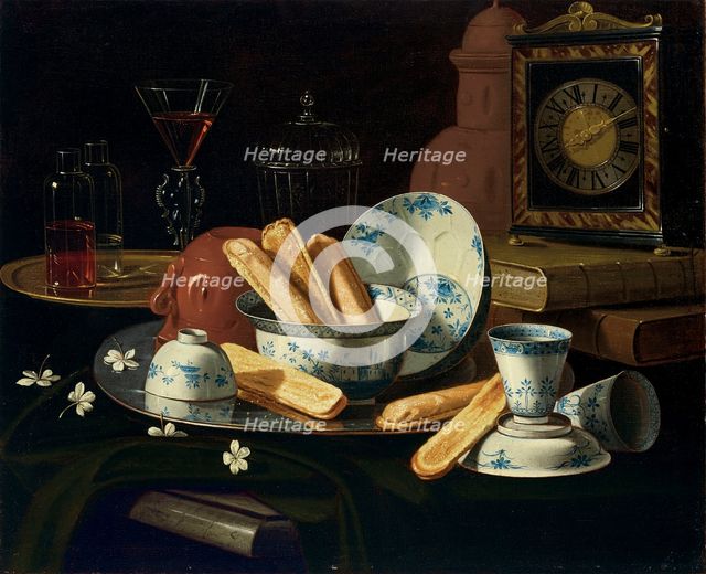 Biscuits, porcelain and an earthenware pot, Early 18th cen. Creator: Monari (Munari), Cristoforo (1667-1720).