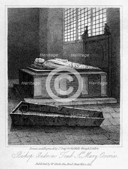Bishop Andrew's tomb, St Mary Overie's Church, Southwark, London, 1817.Artist: J Greig