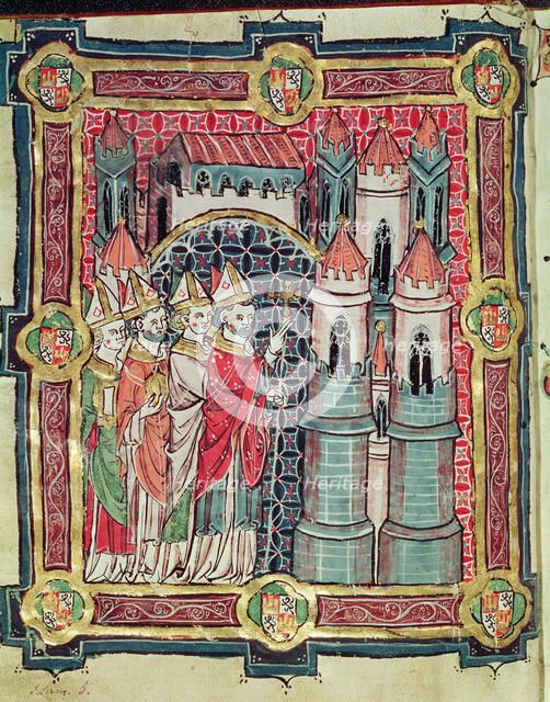 Bishop blessing a diocese, Miniature in the 'Book of Testaments' 13th century.