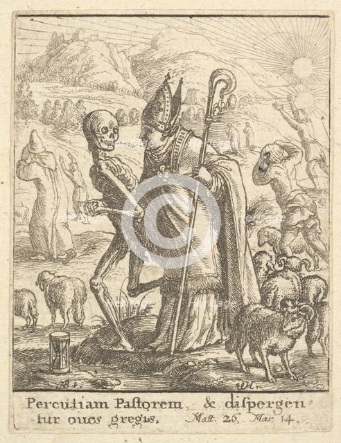 Bishop, from the Dance of Death, 1651. Creator: Wenceslaus Hollar.