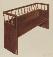 Bishop Hill: Church Pew, 1939. Creator: H. Langden Brown