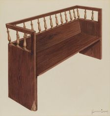 Bishop Hill: Church Pew, 1939. Creator: H. Langden Brown