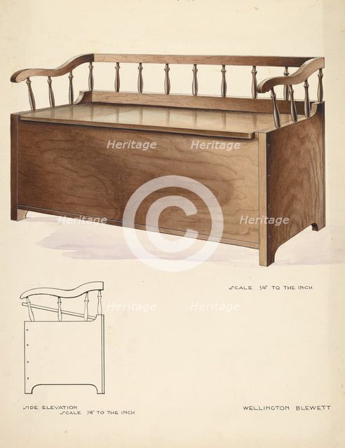 Bishop Hill: Settee and Chest, c. 1936. Creator: Wellington Blewett.