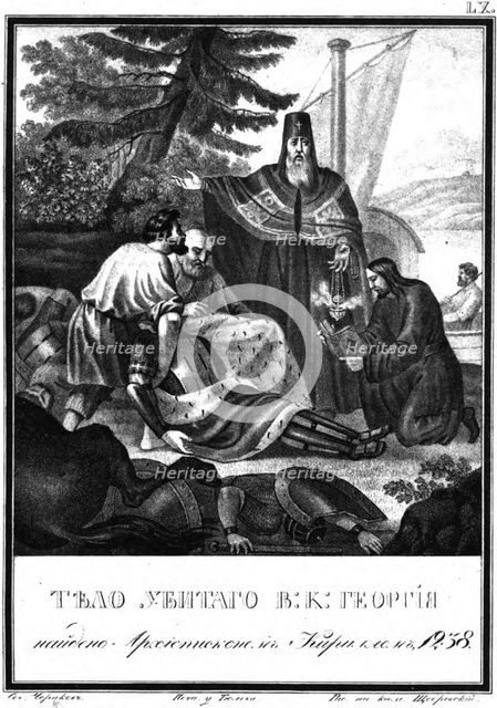 Bishop Kirill of Rostov founds the beheaded body of Georgy Vsevolodovich. 1238 (From Illustrated Ka Artist: Chorikov, Boris Artemyevich (1802-1866)