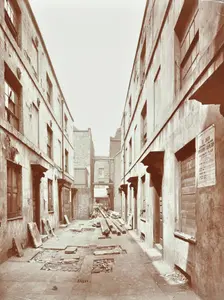 Bishop's Court with boarded-up houses, London, 1906