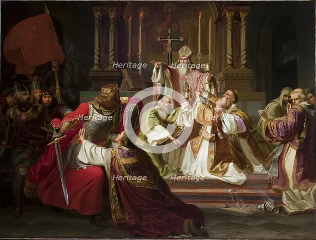 Bishop Stanislaw Szczepanowski Putting a Curse on King Boleslaw Smialy, c1840. Creator: Juliusz Knoor.