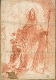 Bishop Saint Blessing a Mother and Child, 1575/1600. Creator: Alessandro Casolani della Torre