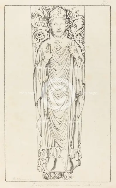 Bishop Wulstan, in Worcester Cathedral, published 1829. Creator: Maria Denman.