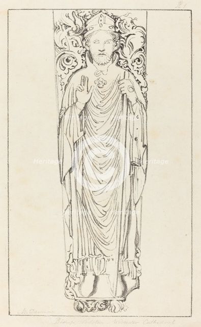 Bishop Wulstan, in Worcester Cathedral, published 1829. Creator: Maria Denman.