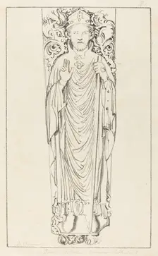 Bishop Wulstan, in Worcester Cathedral, published 1829. Creator: Maria Denman
