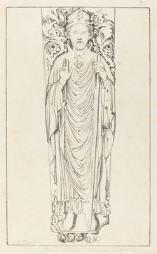 Bishop Wulstan, in Worcester Cathedral, published 1829. Creator: Maria Denman