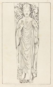 Bishop Wulstan, in Worcester Cathedral, published 1829. Creator: Maria Denman