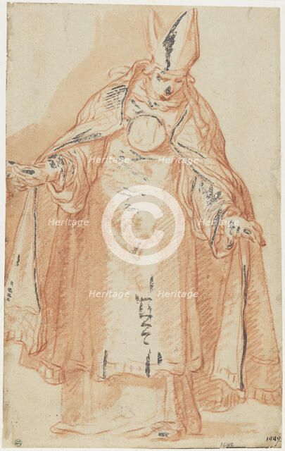 Bishop with outstretched arms, standing bent forward. Creator: Abraham Bloemaert.