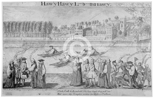 Bishops rowing on the River Thames, London, 1747. Artist: M Bavavinet