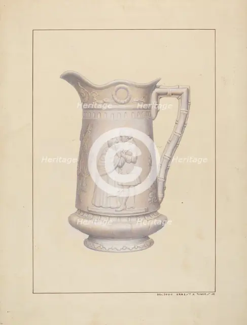 Bisque Water Pitcher, c. 1938. Creator: Ernest A Towers Jr.