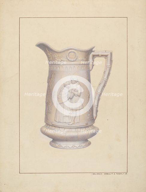 Bisque Water Pitcher, c. 1938. Creator: Ernest A Towers Jr.