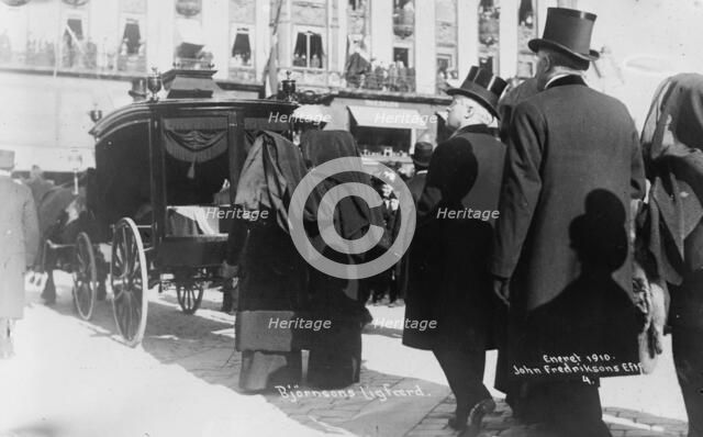 Bjornson family in funeral procession - Christiania, 1910. Creator: Bain News Service.