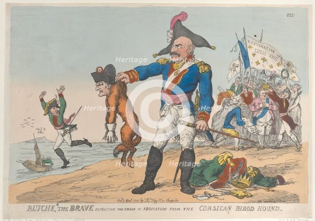 Blucher the Brave Extracting the Groan of Abdication from the Corsican Blood Houn..., April 9, 1814. Creator: Thomas Rowlandson.