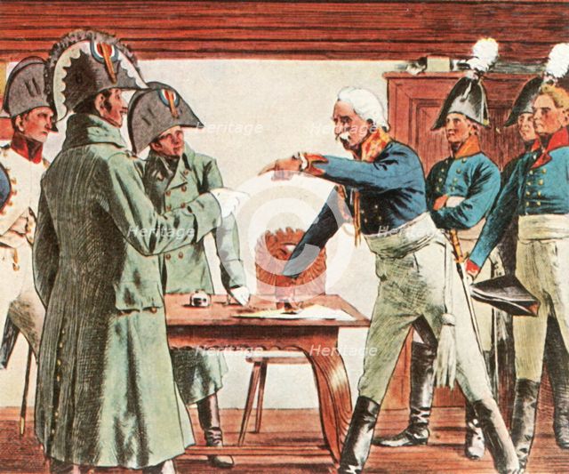 Blücher surrenders near Ratkau, 7 November 1806, (1936). Creator: Unknown.