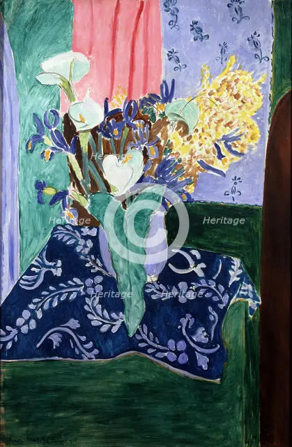 'Blue Vase with Flowers on a Blue Tablecloth', 1913.  Creator: Henri Matisse.